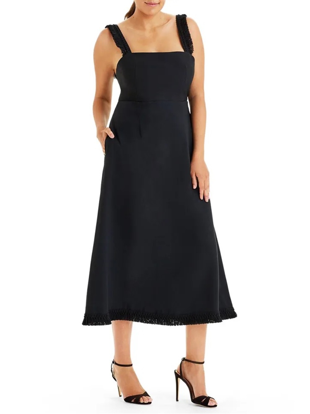 La Ligne • La Frange Dress black midi fringe strap cut out back minimalist - Picture 12 of 15